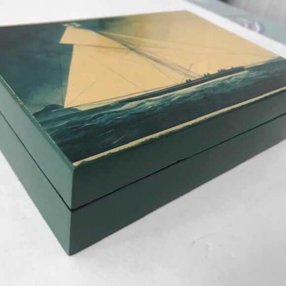 Lacquered Men's Keepsake Box Nautical Theme - Picture 2 of 5